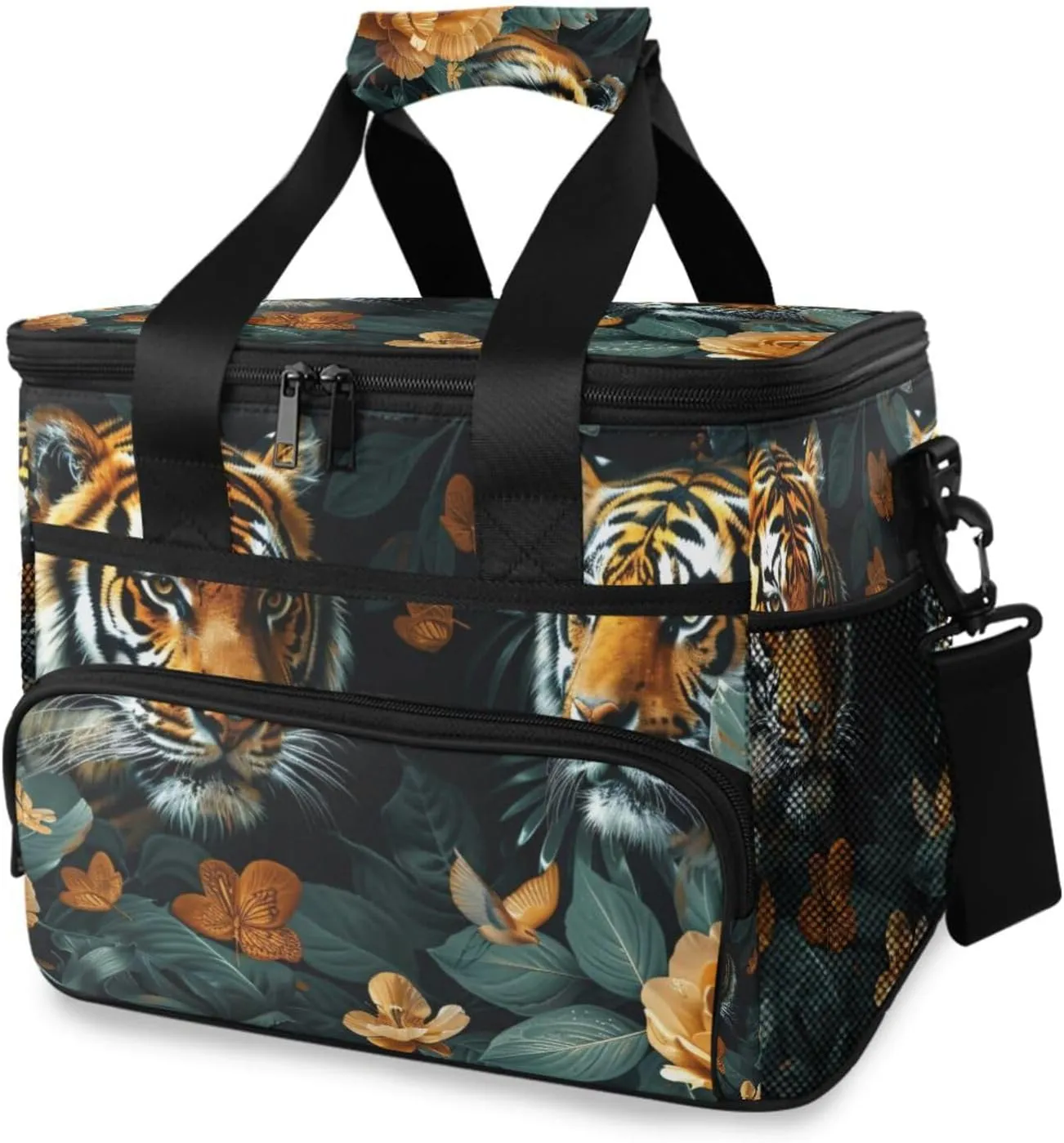 Insulated Cooler Bag 24 Cans Large Capacity Lunch Box-Animal in Flowers Print Leak Proof with Shoulder Strap for Camping Picnic