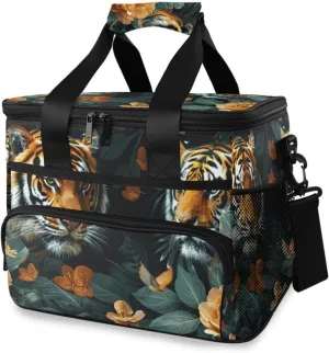 Insulated Cooler Bag 24 Cans Large Capacity Lunch Box-Animal in Flowers Print Leak Proof with Shoulder Strap for Camping Picnic
