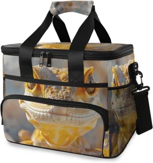 Insulated Cooler Bag 24 Cans Large Capacity Lunch Box-Close Up Lizard Print Leak Proof with Shoulder Strap for Camping Picnic