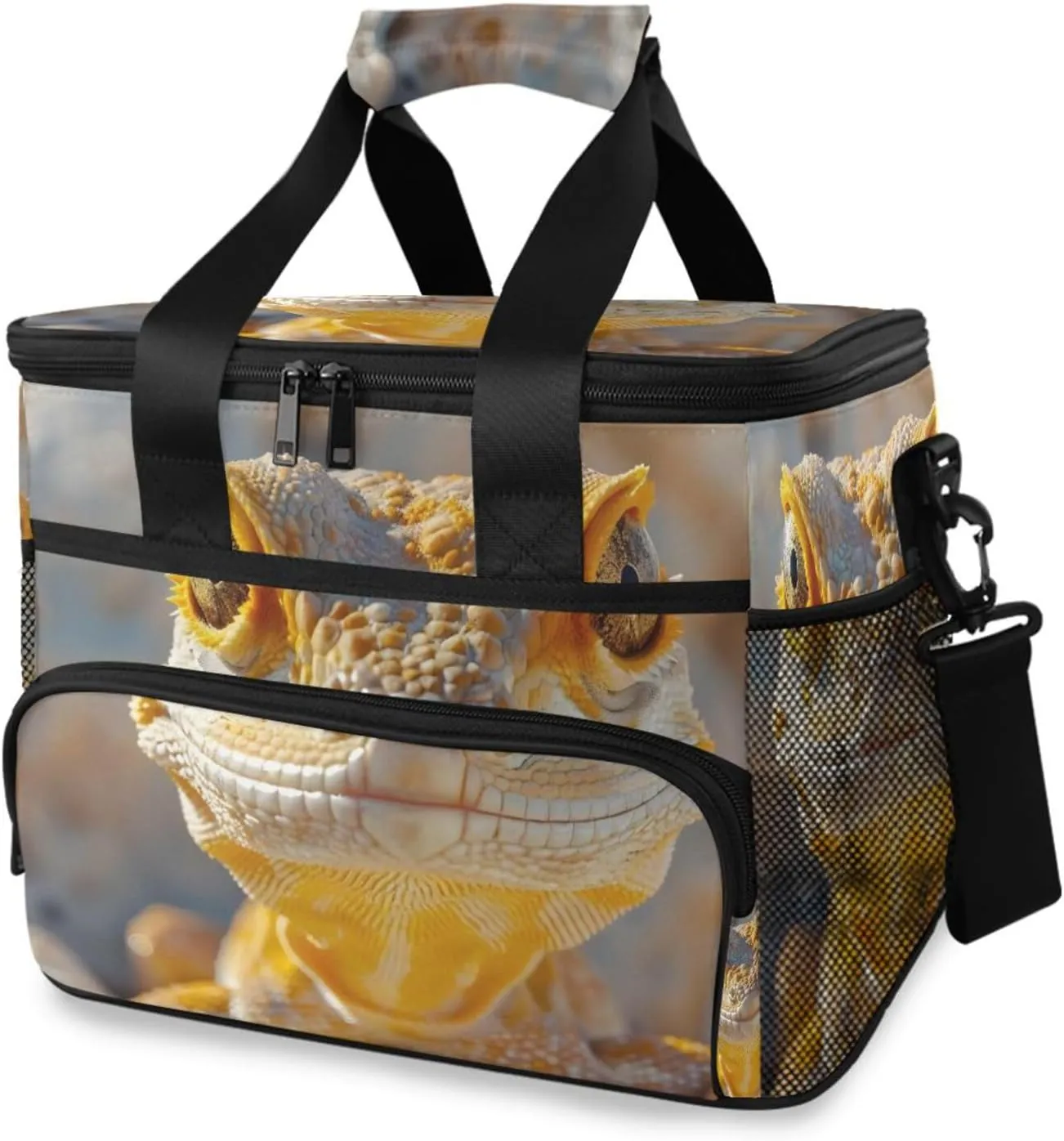 Insulated Cooler Bag 24 Cans Large Capacity Lunch Box-Close Up Lizard Print Leak Proof with Shoulder Strap for Camping Picnic