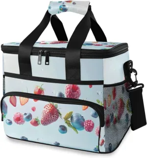 Insulated Cooler Bag 24 Cans Large Capacity Lunch Box-Falling Fruits Print Leak Proof with Shoulder Strap for Camping Picnic