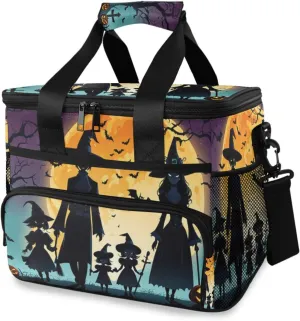 Insulated Cooler Bag 24 Cans Large Capacity Lunch Box-Family Halloween Print Leak Proof with Shoulder Strap for Camping Picnic