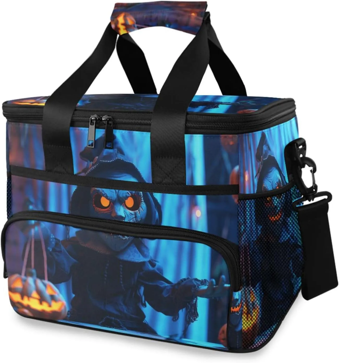 Insulated Cooler Bag 24 Cans Large Capacity Lunch Box-Halloween Puppet Print Leak Proof with Shoulder Strap for Camping Picnic