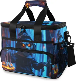 Insulated Cooler Bag 24 Cans Large Capacity Lunch Box-Halloween Puppet Print Leak Proof with Shoulder Strap for Camping Picnic
