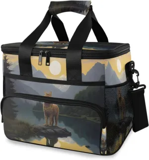 Insulated Cooler Bag 24 Cans Large Capacity Lunch Box-Lake Cat Print Leak Proof with Shoulder Strap for Camping Picnic