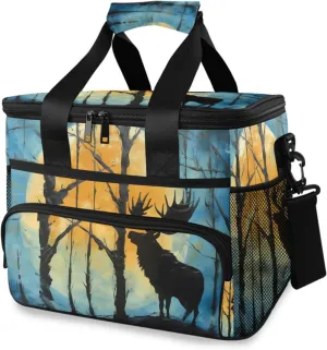 Insulated Cooler Bag 24 Cans Large Capacity Lunch Box-Paint Moose Print Leak Proof with Shoulder Strap for Camping Picnic
