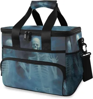 Insulated Cooler Bag 24 Cans Large Capacity Lunch Box-Scary Skeletons Print Leak Proof with Shoulder Strap for Camping Picnic