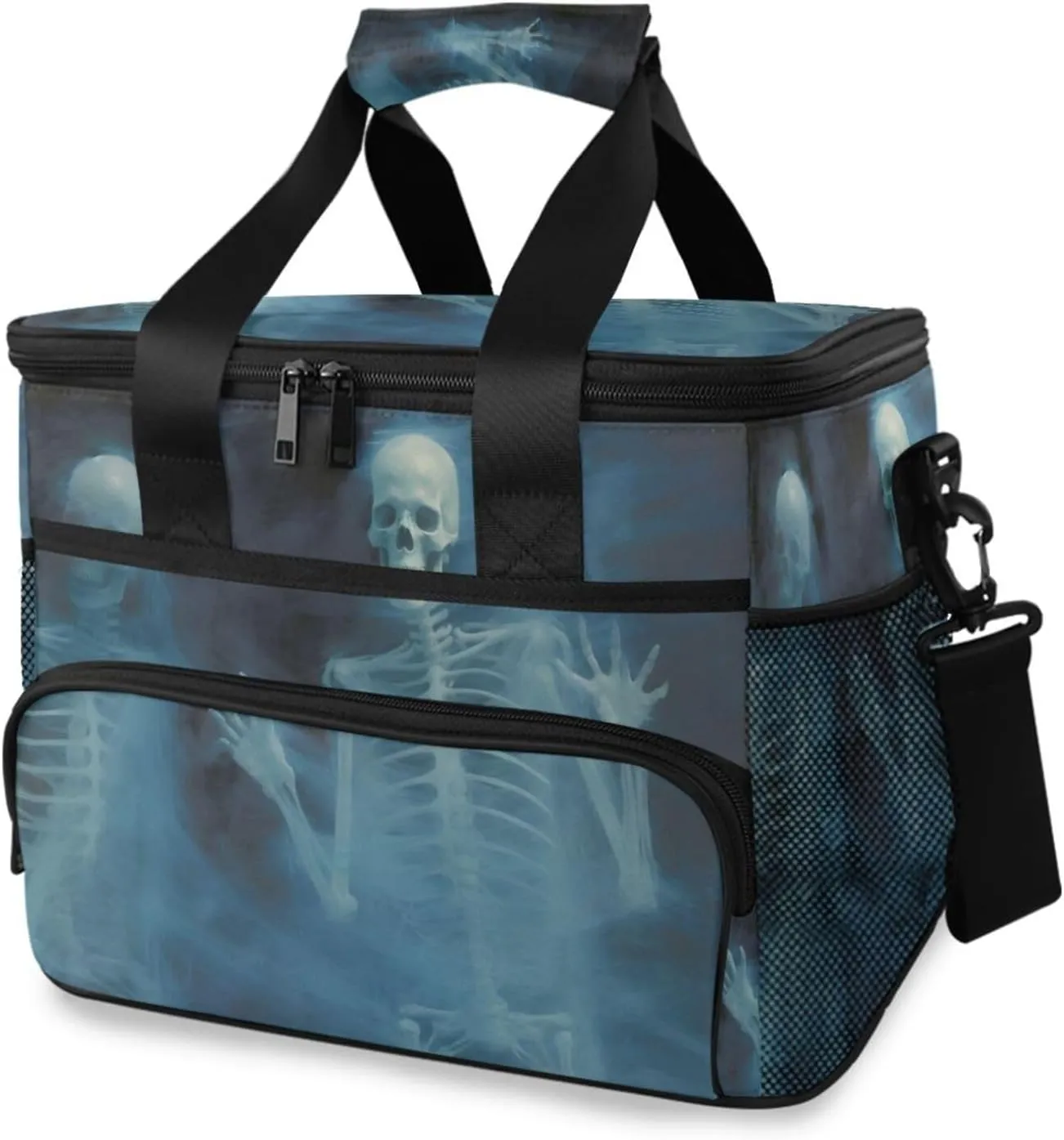Insulated Cooler Bag 24 Cans Large Capacity Lunch Box-Scary Skeletons Print Leak Proof with Shoulder Strap for Camping Picnic