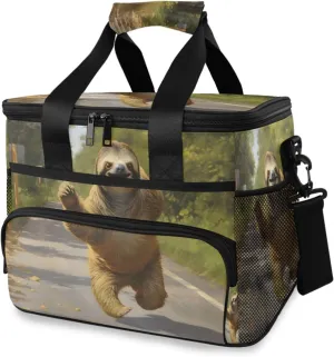 Insulated Cooler Bag 24 Cans Large Capacity Lunch Box-Sloth Running Print Leak Proof with Shoulder Strap for Camping Picnic