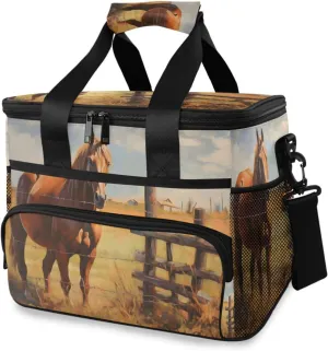 Insulated Cooler Bag 24 Cans Large Capacity Lunch Box-Wild Horse Print Leak Proof with Shoulder Strap for Camping Picnic