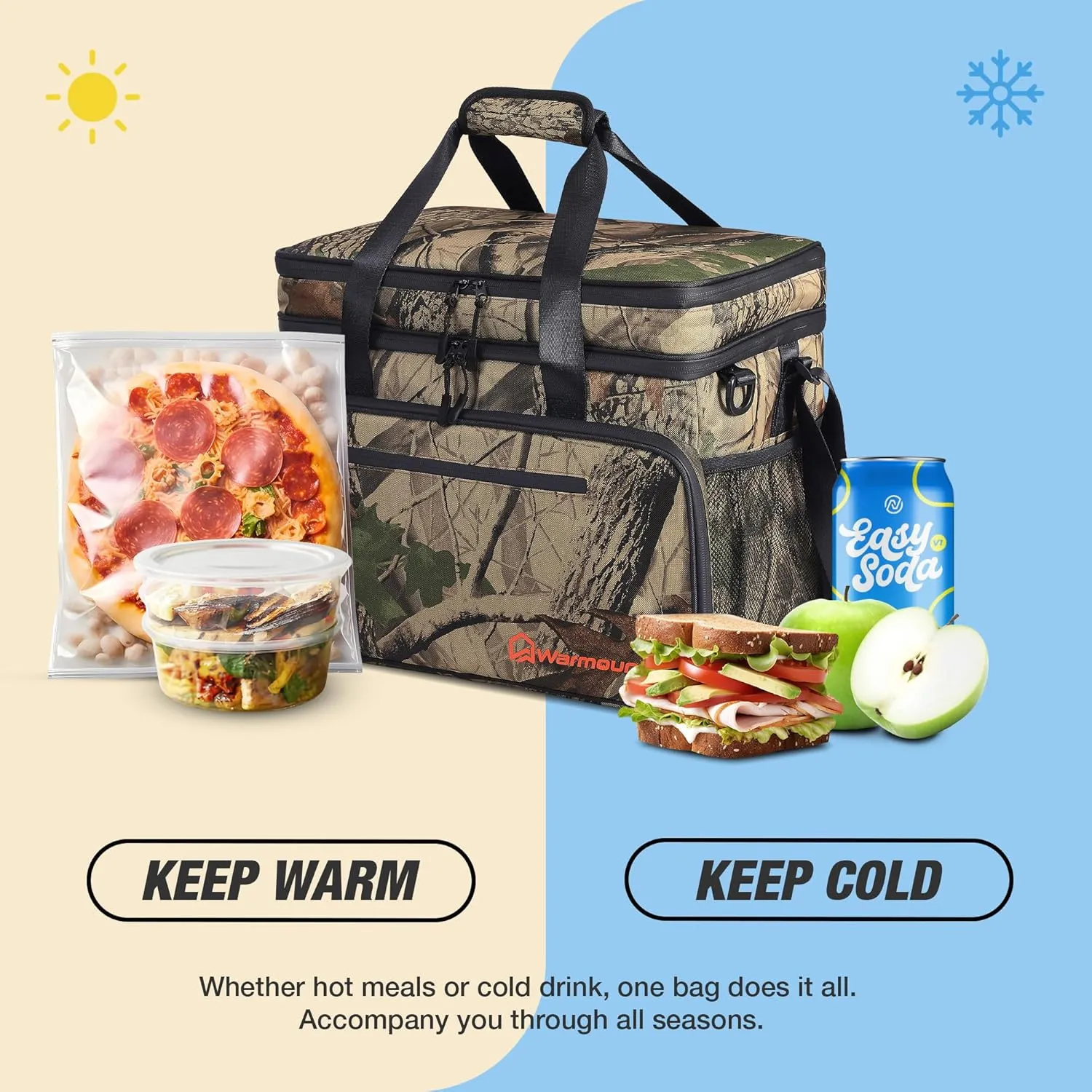 Insulated Cooler Bag 48/75 Cans, Soft Sided Portable Lunch Bag Coolers w/Zippered Top, Leak Proof PVC Interlayer, 5-Layer Insulation Large Ice Chest Bag for Travel, Camping, Beach, Picnic