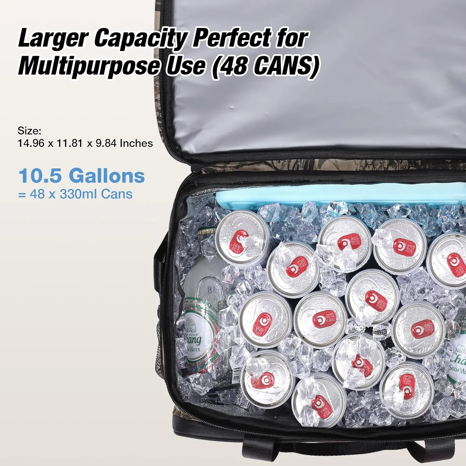 Insulated Cooler Bag 48/75 Cans, Soft Sided Portable Lunch Bag Coolers w/Zippered Top, Leak Proof PVC Interlayer, 5-Layer Insulation Large Ice Chest Bag for Travel, Camping, Beach, Picnic