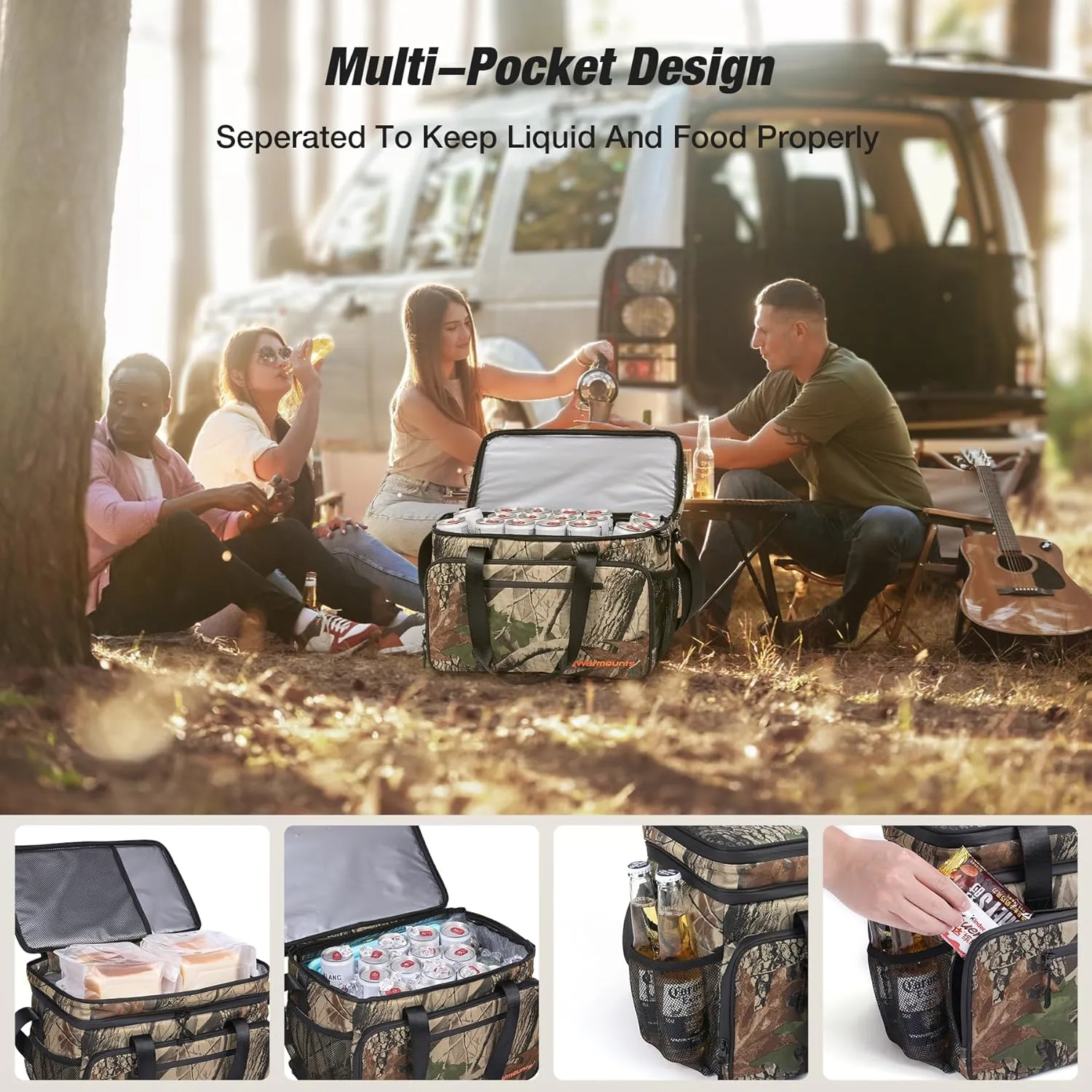 Insulated Cooler Bag 48/75 Cans, Soft Sided Portable Lunch Bag Coolers w/Zippered Top, Leak Proof PVC Interlayer, 5-Layer Insulation Large Ice Chest Bag for Travel, Camping, Beach, Picnic