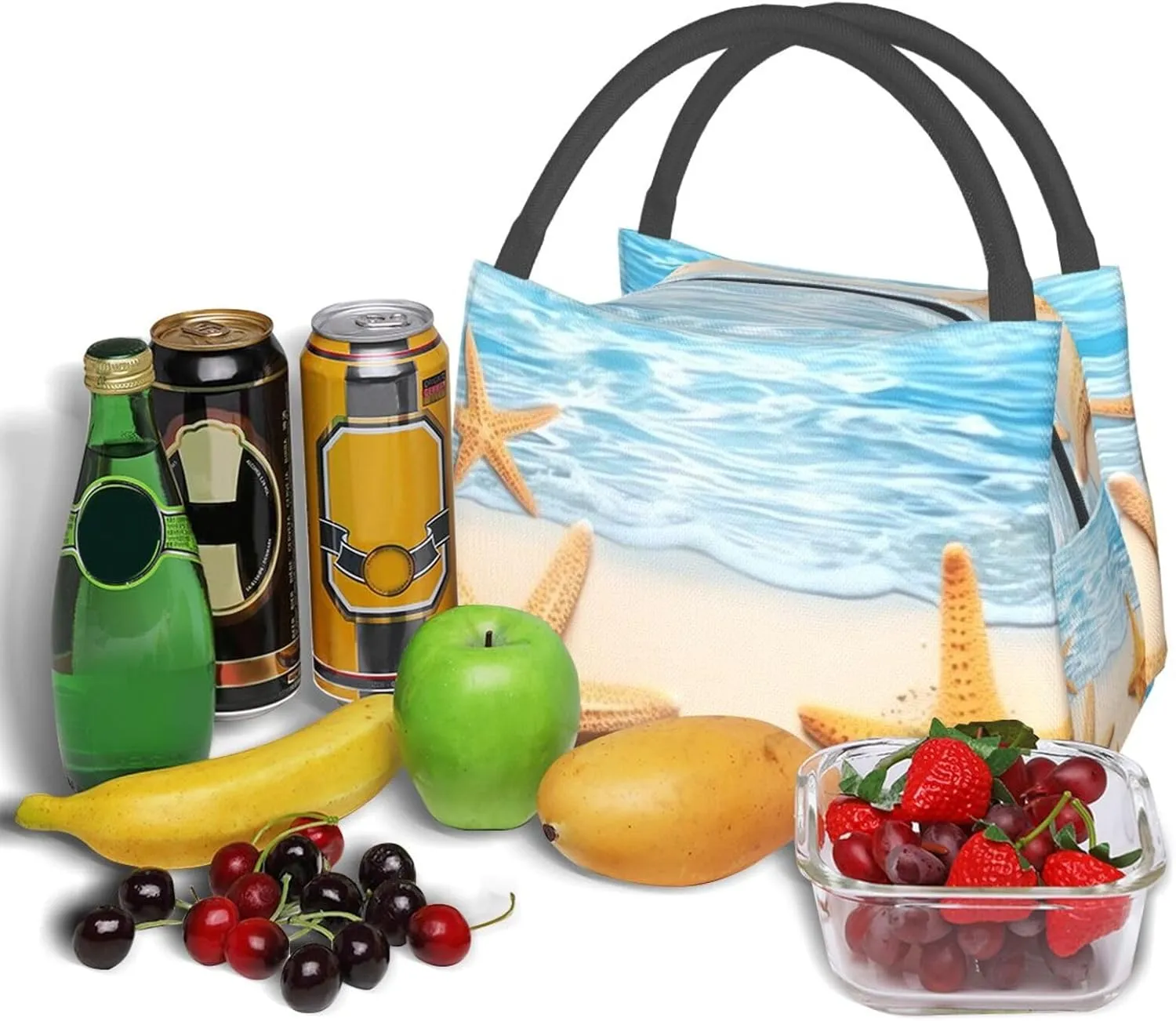 Insulated Lunch Bag for Women Men Maritime Summer Starfish Lunch Box for Adult Reusable Lunch Tote Bag for Work Picnic Travel