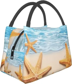Insulated Lunch Bag for Women Men Maritime Summer Starfish Lunch Box for Adult Reusable Lunch Tote Bag for Work Picnic Travel