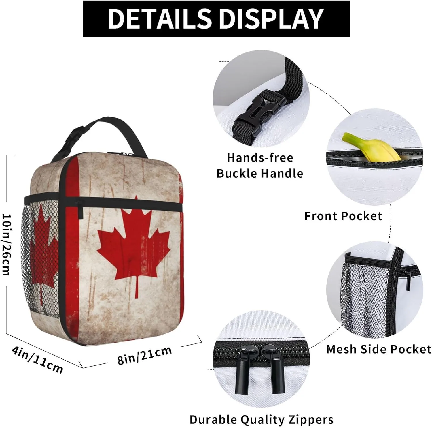 Insulated Lunch Bag for Women Men Retro Canada Flag_76286059 Lunch Box Reusable Lunch Tote Bag for Work Picnic Travel
