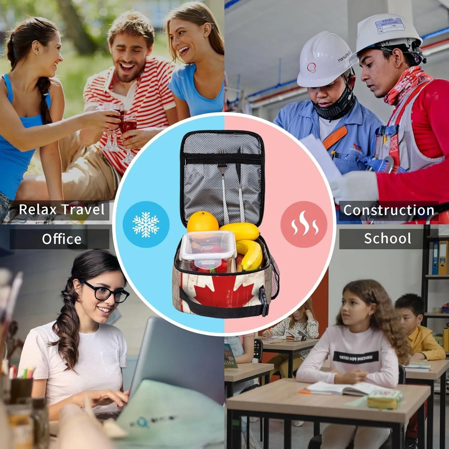 Insulated Lunch Bag for Women Men Retro Canada Flag_76286059 Lunch Box Reusable Lunch Tote Bag for Work Picnic Travel