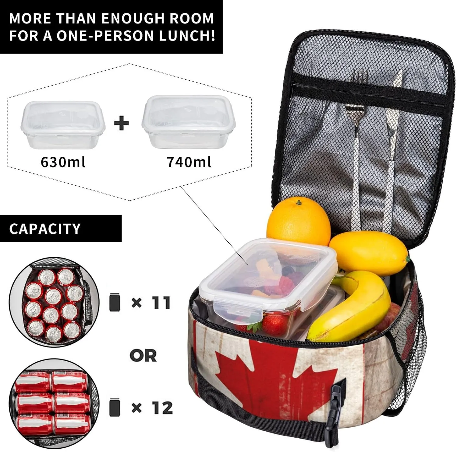 Insulated Lunch Bag for Women Men Retro Canada Flag_76286059 Lunch Box Reusable Lunch Tote Bag for Work Picnic Travel