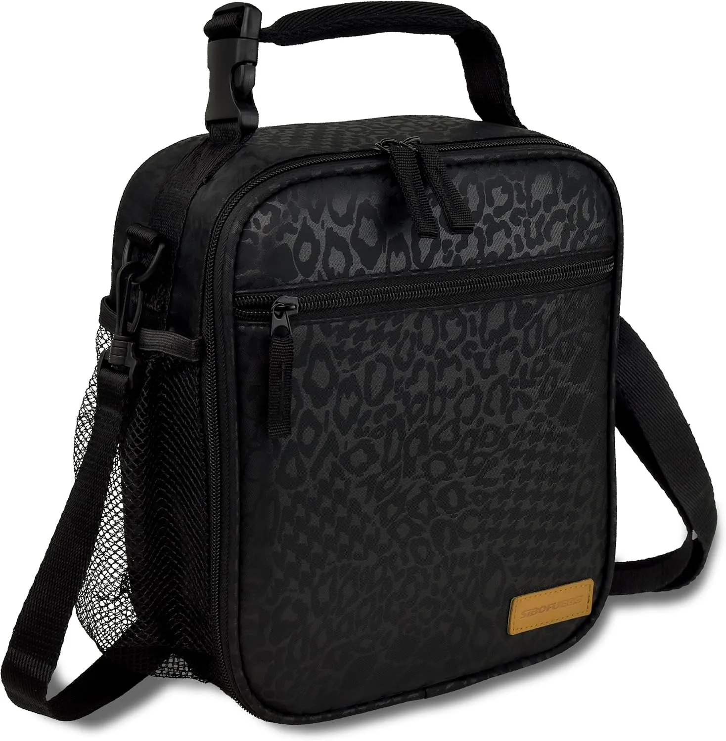 Insulated lunch Box for Men Women - Cute Reusable Lunch Bag for Adult ，Small Lunchbox with Adjustable Shoulder Strap, Durable Cooler Tote Bag for Work Office Picnic Beach (Black Leopard)