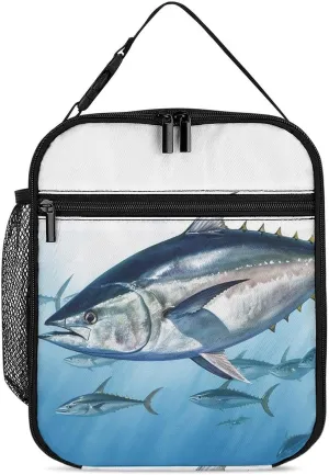 Insulated Lunch Box Lunch Bag for Women Men Bluefin Tuna Thunnus Lunch Tote Bag Reusable Lunchbox for Office Camping, 27.5X20cm, White