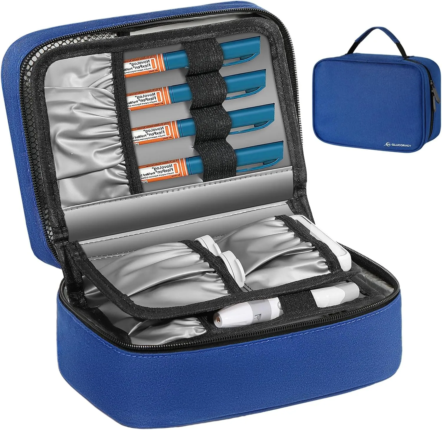 Insulin Cooler Travel Case, Large Medication Cooler Bag with 4 Reusable Ice Packs for Insulin Pens and Diabetic Supplies, Diabetic Care Kits Organizer with Handle Design, Blue