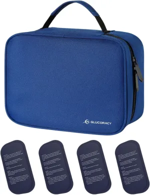 Insulin Cooler Travel Case, Large Medication Cooler Bag with 4 Reusable Ice Packs for Insulin Pens and Diabetic Supplies, Diabetic Care Kits Organizer with Handle Design, Blue