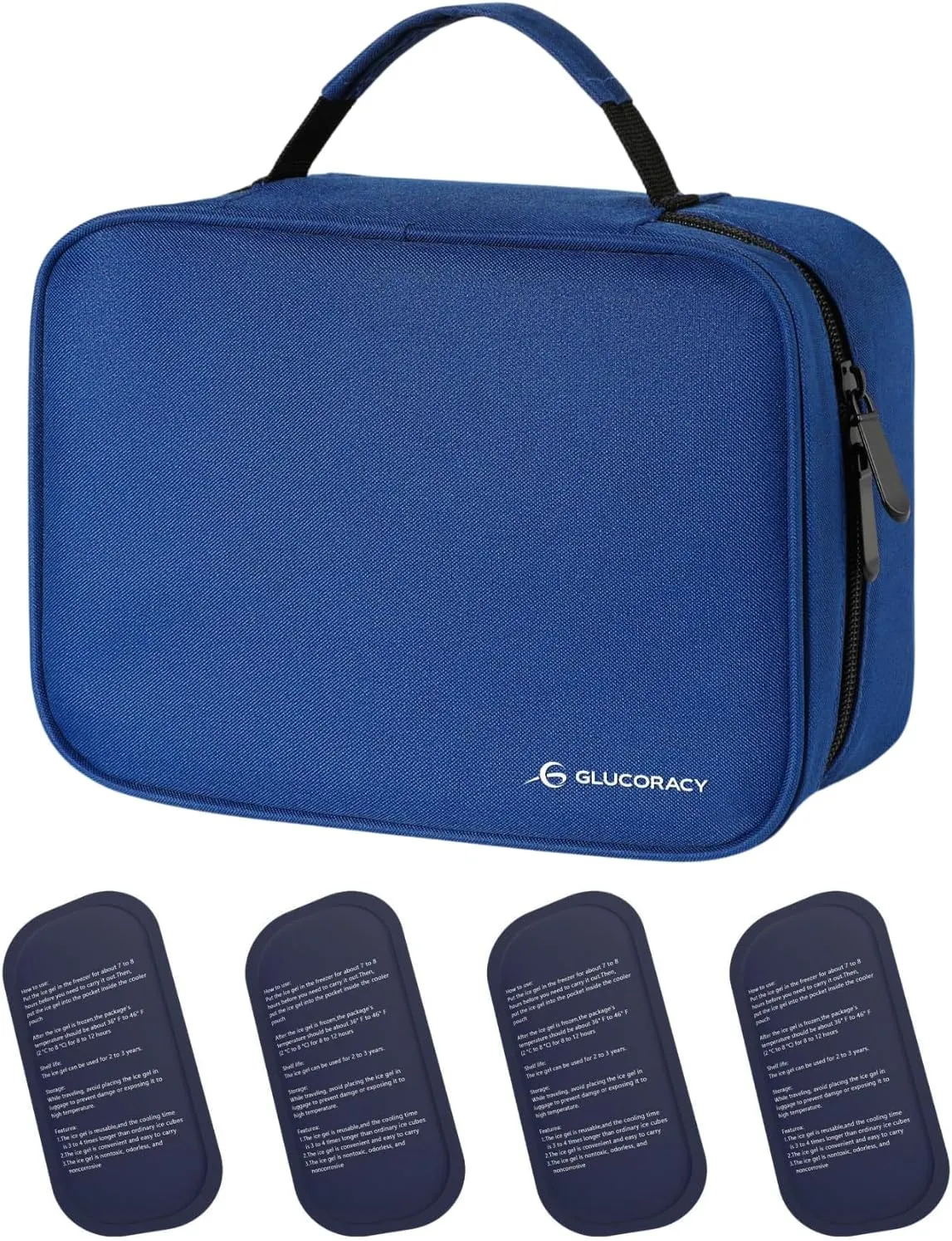 Insulin Cooler Travel Case, Large Medication Cooler Bag with 4 Reusable Ice Packs for Insulin Pens and Diabetic Supplies, Diabetic Care Kits Organizer with Handle Design, Blue