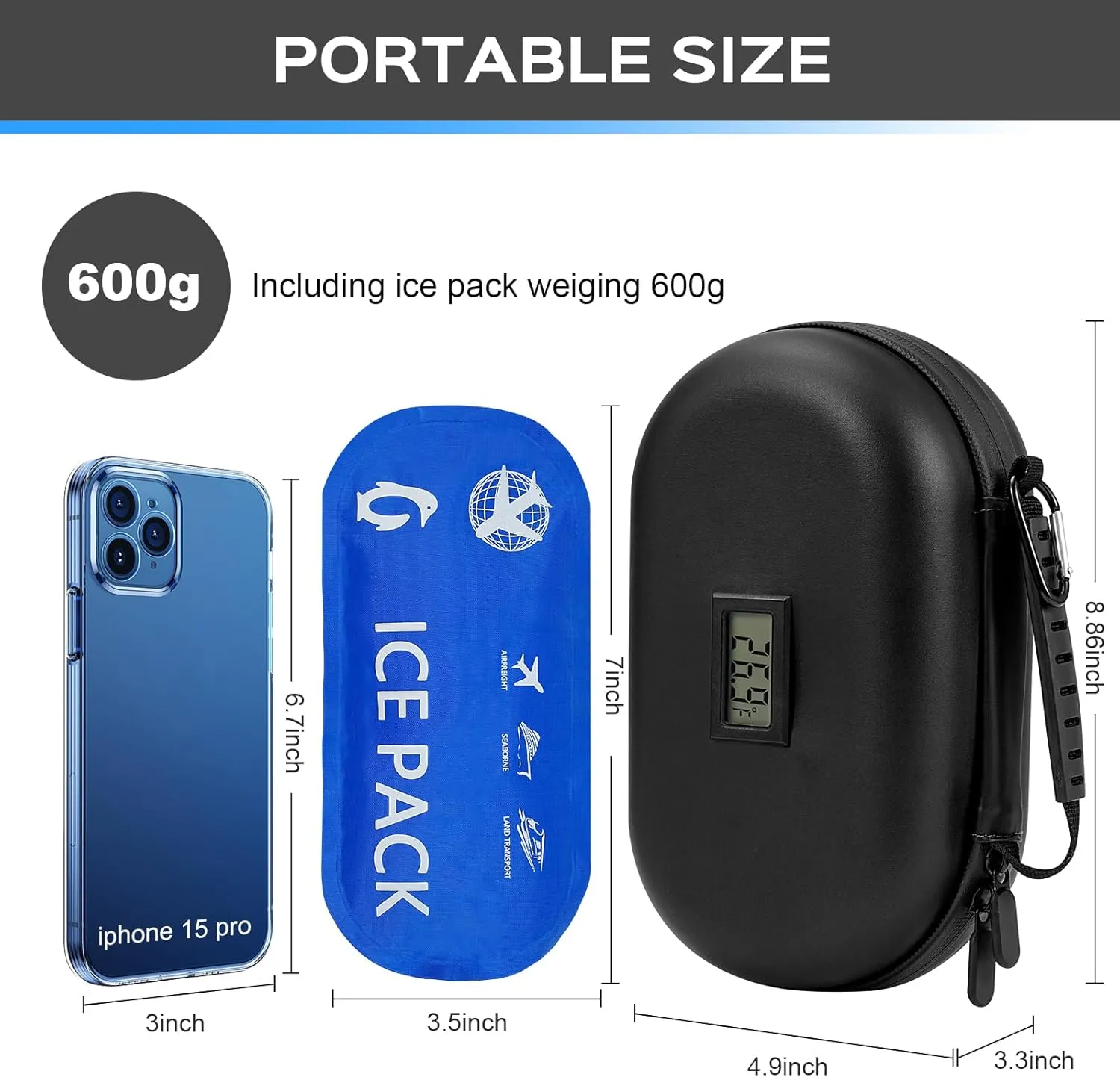 Insulin Cooler Travel Case TSA Approved, Diabetes Travel Case with Thermometer Temperature Display, Refrigerated Medication Cooler for Travel with 2 Ice Packs, Insulin Case for Daily Life Trip