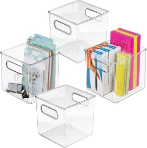 InterDesign iDesign Pantry Storage Bins with Handles - Cube Organizer Bins for Cabinets or Fridge - Set of 4 - Clear
