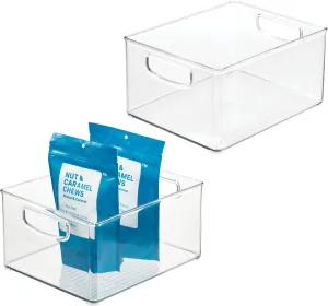 InterDesign iDesign Plastic Stackable Pantry Bin - Organizer Bin with Handles for Cabinets or Fridge - Set of 2 - Clear