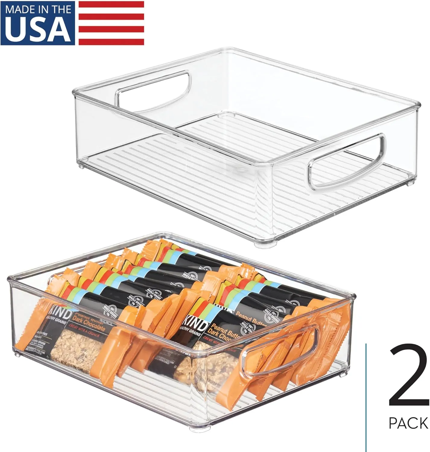 InterDesign iDesign Plastic Stackable Pantry Bin - Organizer Bin with Handles for Cabinets or Fridge - Set of 2 - Clear