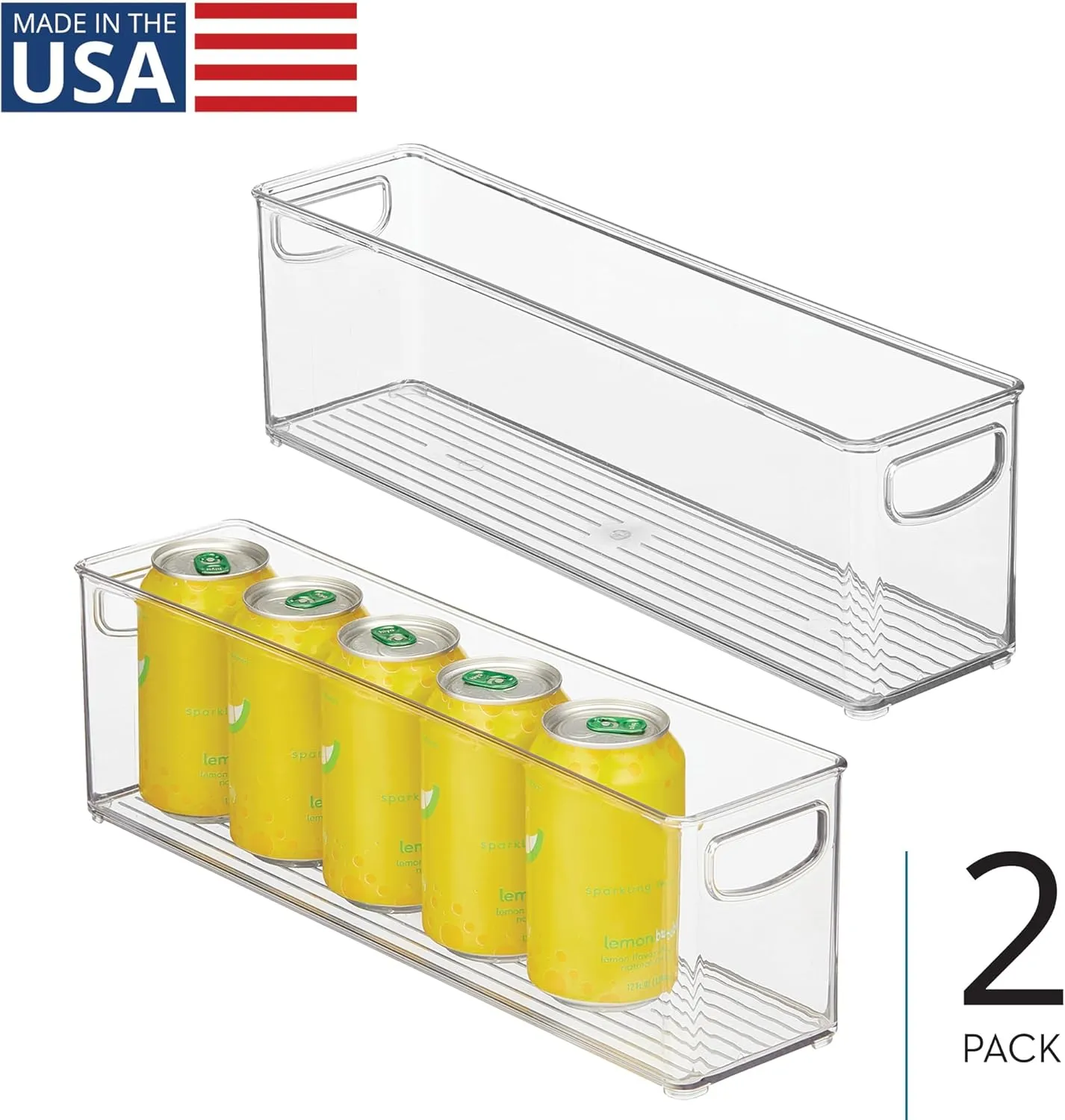 InterDesign iDesign Plastic Stackable Pantry Bin - Storage Bin with Handles for Cabinets or Fridge - Set of 2 - Clear