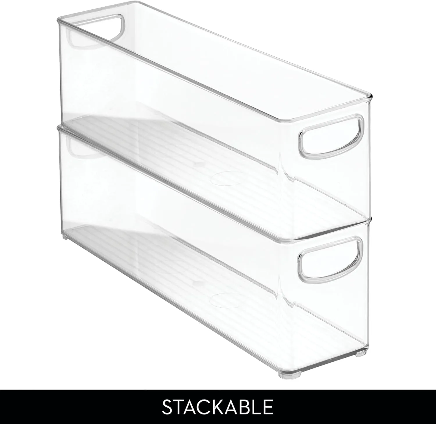 InterDesign iDesign Plastic Stackable Pantry Bin - Storage Bin with Handles for Cabinets or Fridge - Set of 2 - Clear