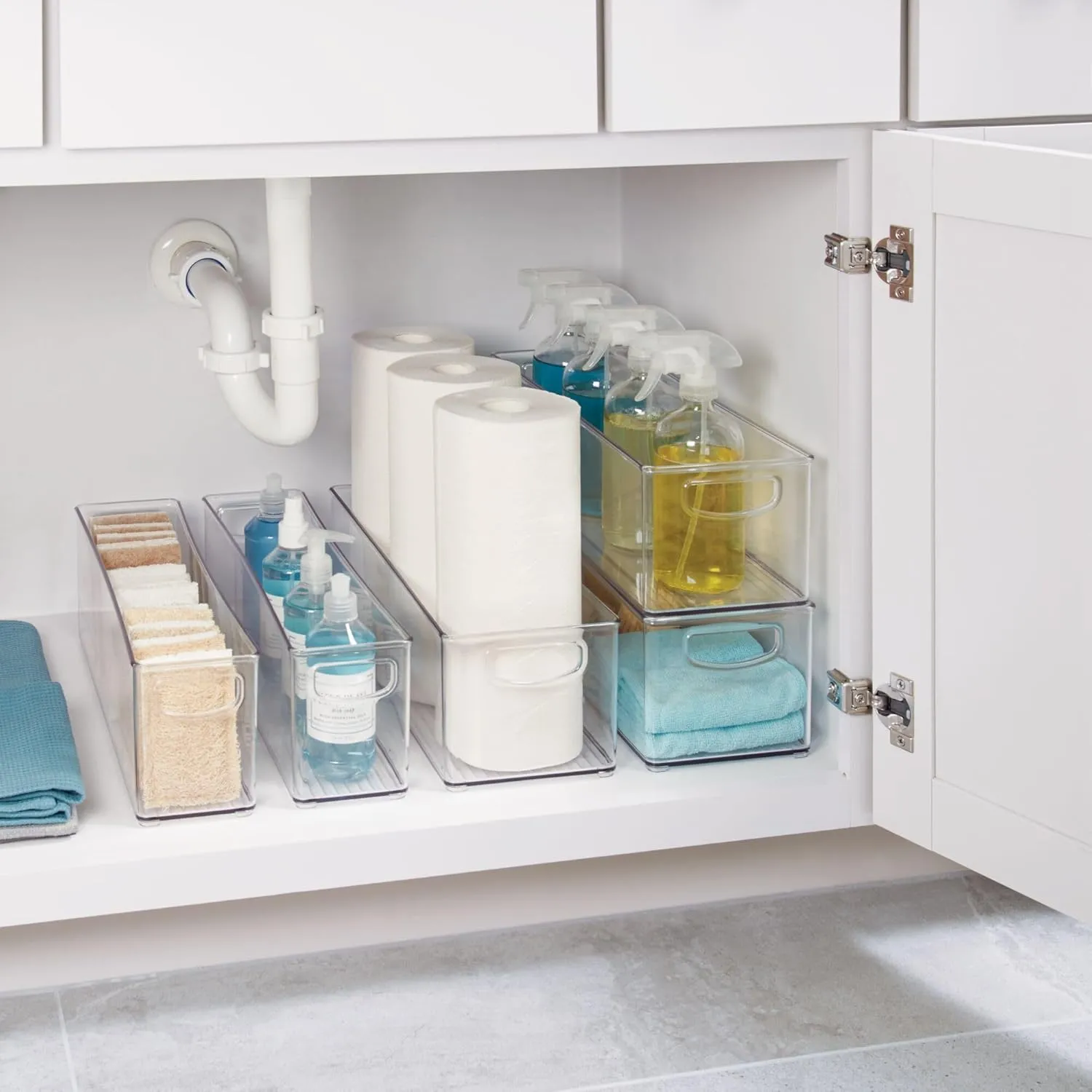InterDesign iDesign Plastic Stackable Pantry Bin - Storage Bin with Handles for Cabinets or Fridge - Set of 2 - Clear