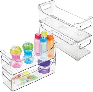 InterDesign iDesign Stackable Plastic Pantry Bin - Storage Bin with Handles for Cabinets or Fridge - Set of 4 - Clear