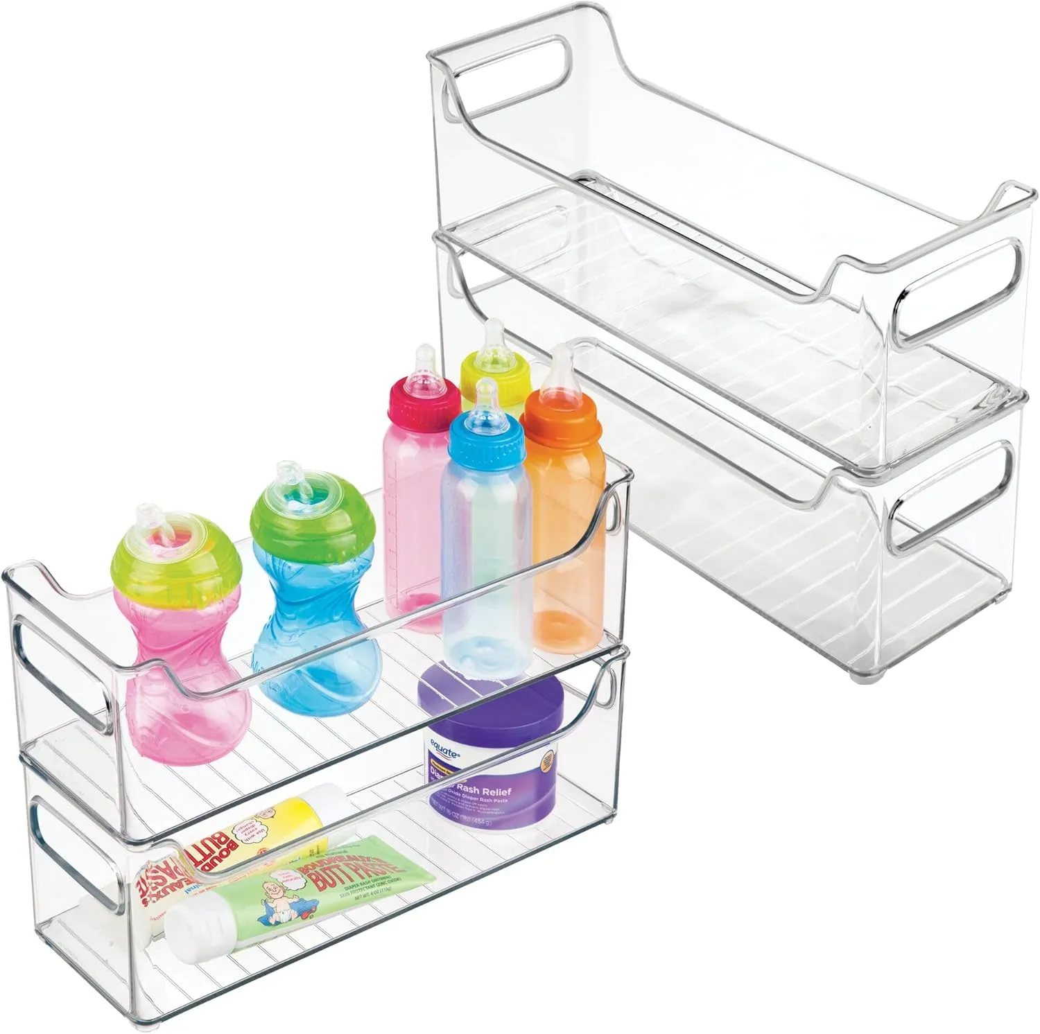 InterDesign iDesign Stackable Plastic Pantry Bin - Storage Bin with Handles for Cabinets or Fridge - Set of 4 - Clear