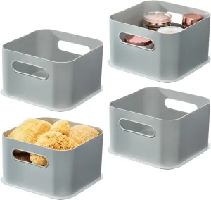 InterDesign iDesign Storage Bins with Handles - Organize Kitchen, Bathroom, or Home Office - Set of 4 - Gray
