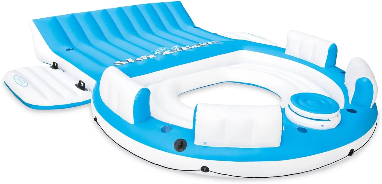 Intex 56299EP 145 x 125 x 20 Inch Splash N Chill Inflatable Lake and Pool Relaxation Island Lounger Seat for up to 7 Adults, Blue and White