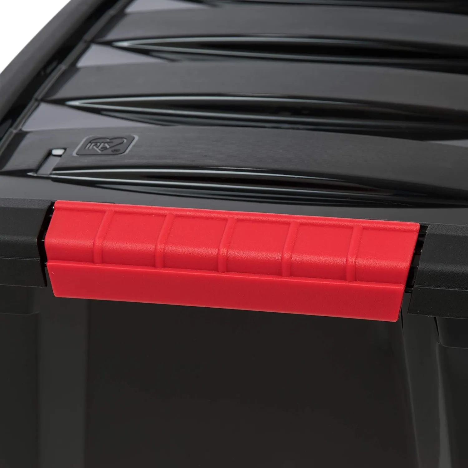 IRIS USA 13 Qt Stackable Plastic Storage Bins with Lids, 6 Pack - BPA-Free, Made in USA - Garage Organizing Solution, Latches, Durable Nestable Containers, Secure Pull Handle - Black