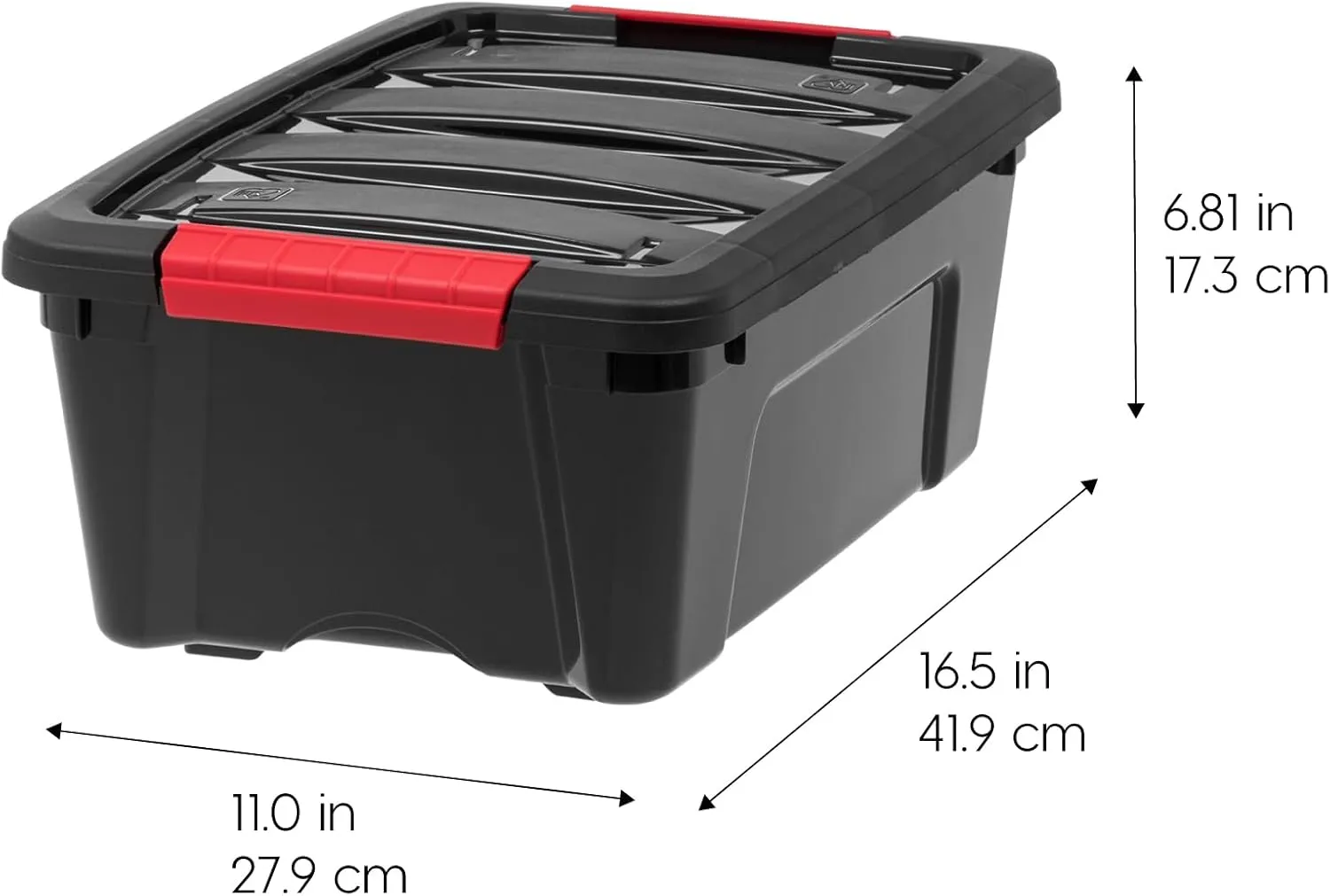 IRIS USA 13 Qt Stackable Plastic Storage Bins with Lids, 6 Pack - BPA-Free, Made in USA - Garage Organizing Solution, Latches, Durable Nestable Containers, Secure Pull Handle - Black