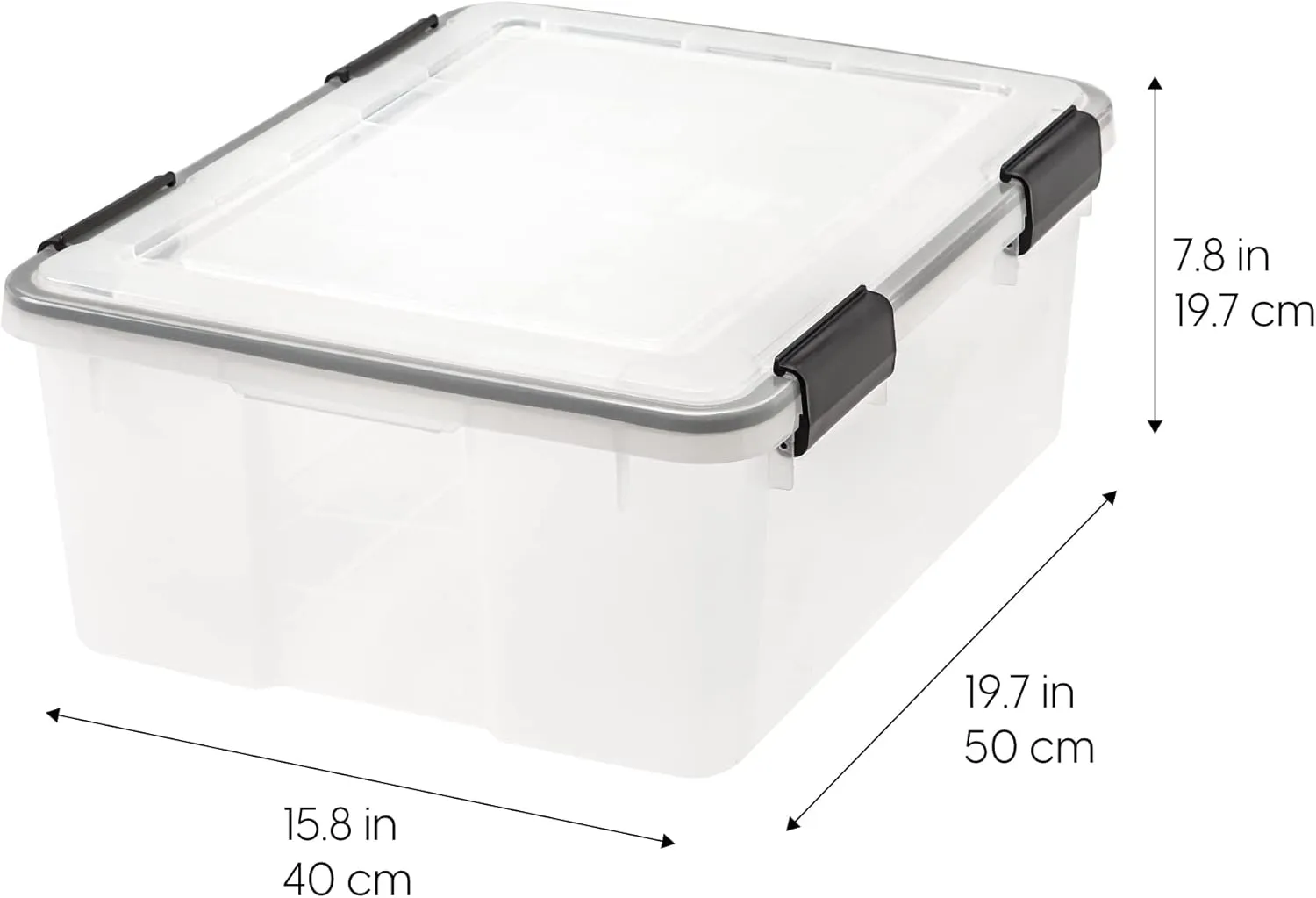 IRIS USA 30 Quart WEATHERPRO Plastic Storage Box with Durable Lid and Seal and Secure Latching Buckles, Clear with Black Buckles, 1 Pack