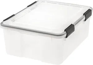 IRIS USA 30 Quart WEATHERPRO Plastic Storage Box with Durable Lid and Seal and Secure Latching Buckles, Clear with Black Buckles, 1 Pack