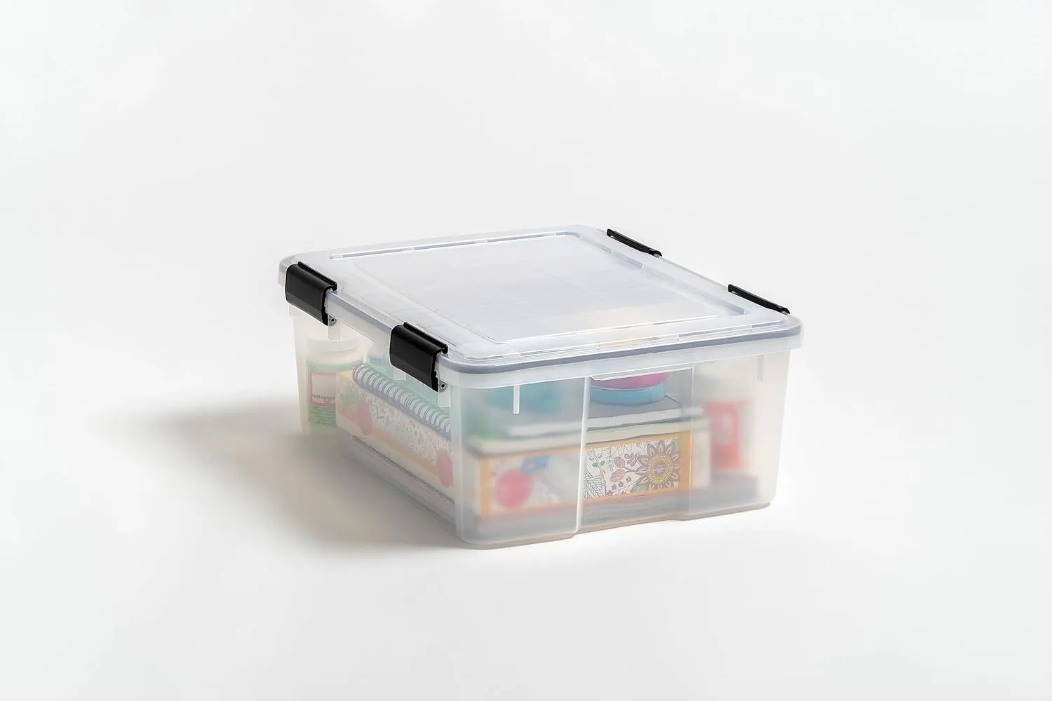 IRIS USA 30 Quart WEATHERPRO Plastic Storage Box with Durable Lid and Seal and Secure Latching Buckles, Clear with Black Buckles, 1 Pack