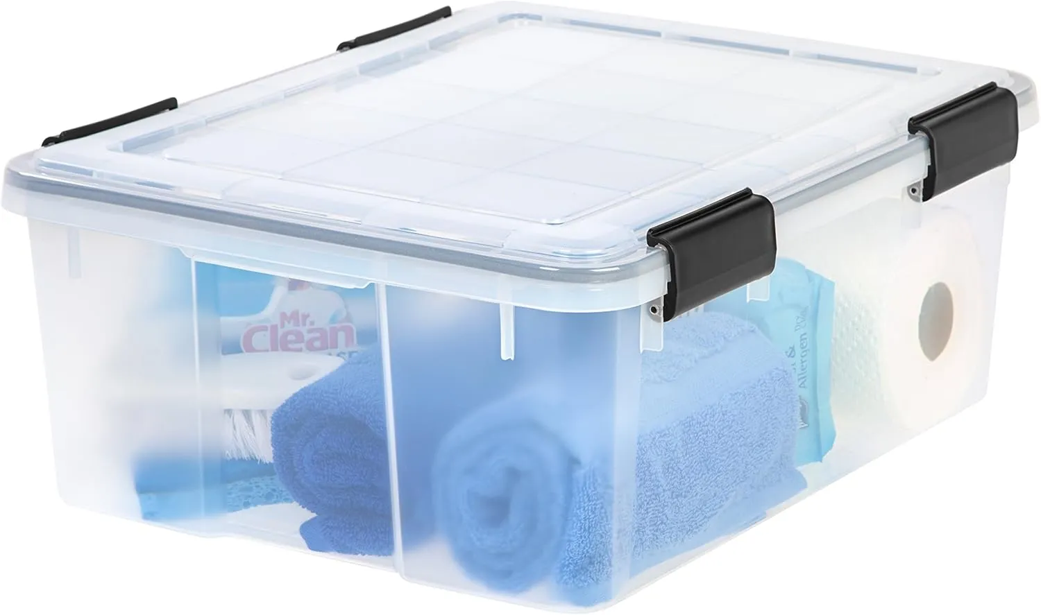 IRIS USA 30 Quart WEATHERPRO Plastic Storage Box with Durable Lid and Seal and Secure Latching Buckles, Clear with Black Buckles, 1 Pack