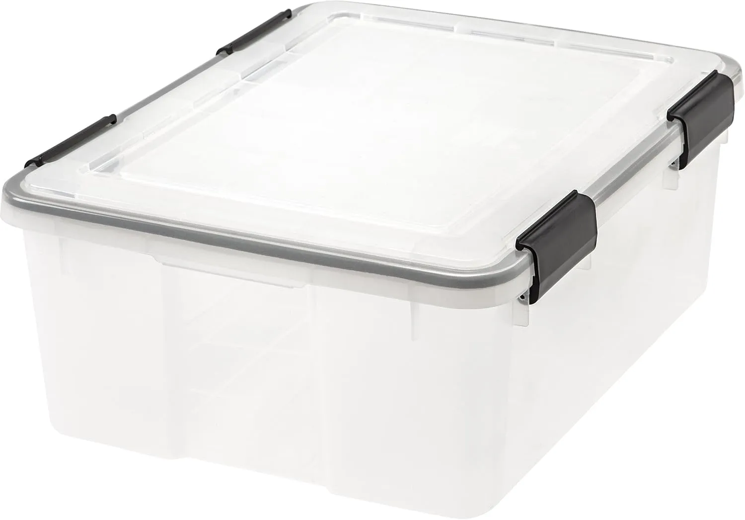IRIS USA 30 Quart WEATHERPRO Plastic Storage Box with Durable Lid and Seal and Secure Latching Buckles, Clear with Black Buckles, 1 Pack