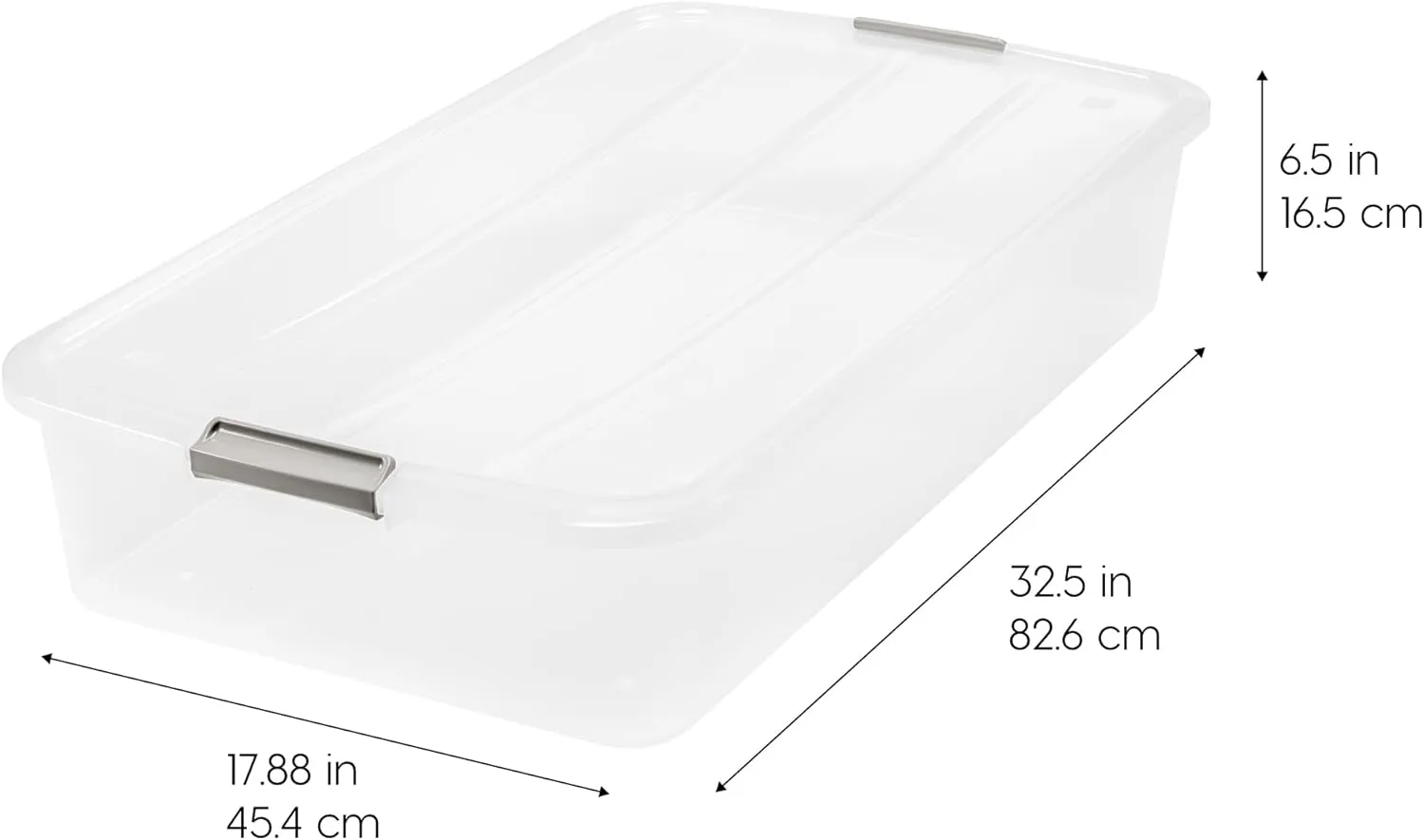 IRIS USA 50 Qt Plastic Under Bed Storage Organizer Bin Container with Secure Lids and Durable Black Buckles, Multi-Purpose for Clothes Shoes Clothing Bedding, Long, Clear