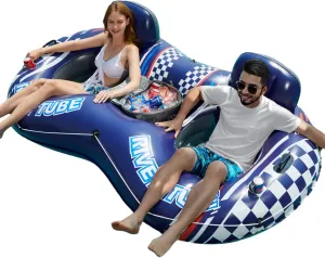 Jasonwell Inflatable River Tube Float - 2 Person Heavy Duty River Float Pool Floats with Removable Cooler Lake Water Tubes for Floating River Raft Lounge Floatie with 2 Cup Holders for Adults (D-Blue)