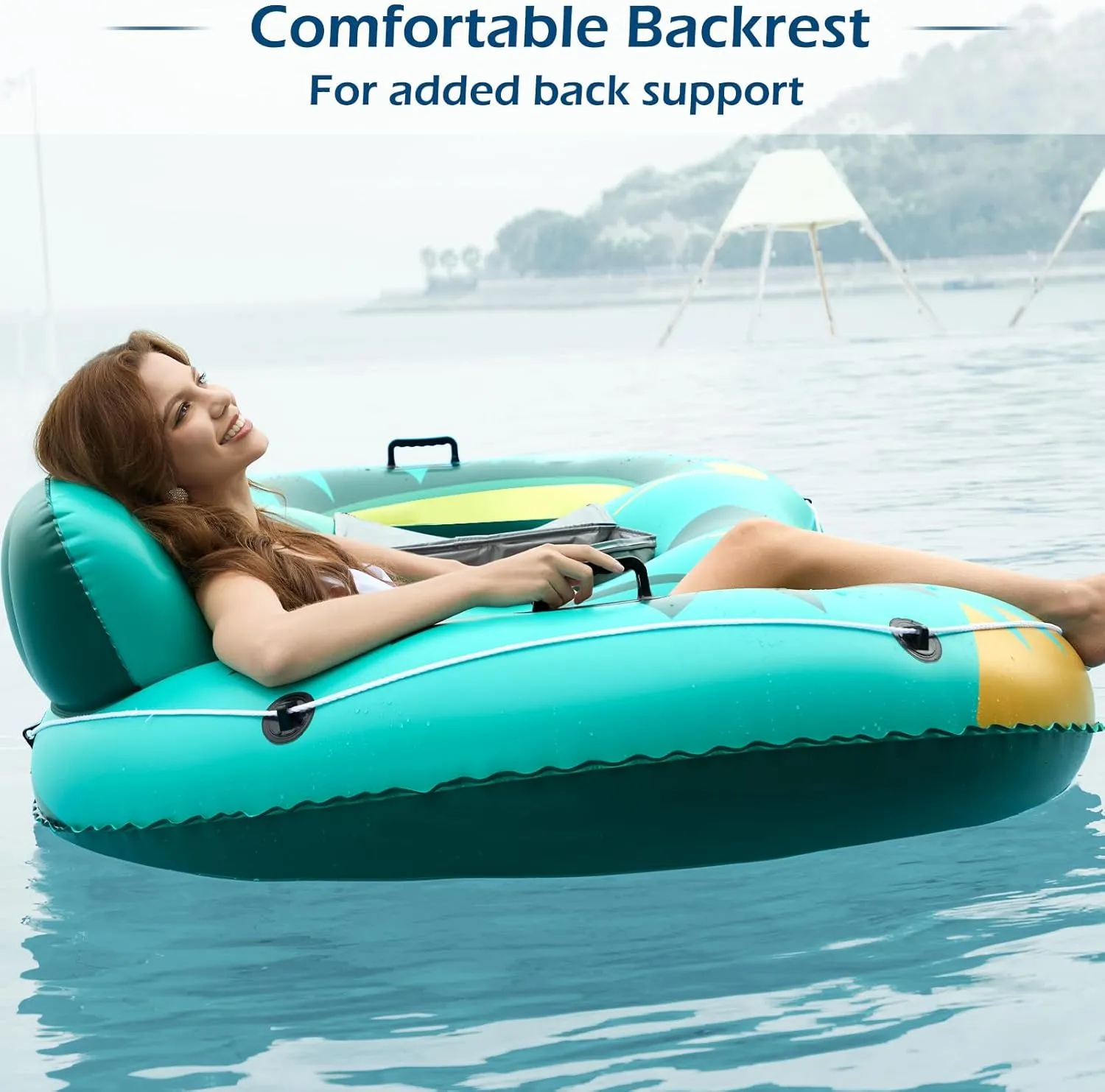 Jasonwell Inflatable River Tube Float - 2 Person Heavy Duty River Float Pool Floats with Removable Cooler Lake Water Tubes for Floating River Raft Lounge Floatie with 2 Cup Holders for Adults (Green)