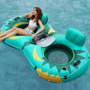 Jasonwell Inflatable River Tube Float - 2 Person Heavy Duty River Float Pool Floats with Removable Cooler Lake Water Tubes for Floating River Raft Lounge Floatie with 2 Cup Holders for Adults (Green)