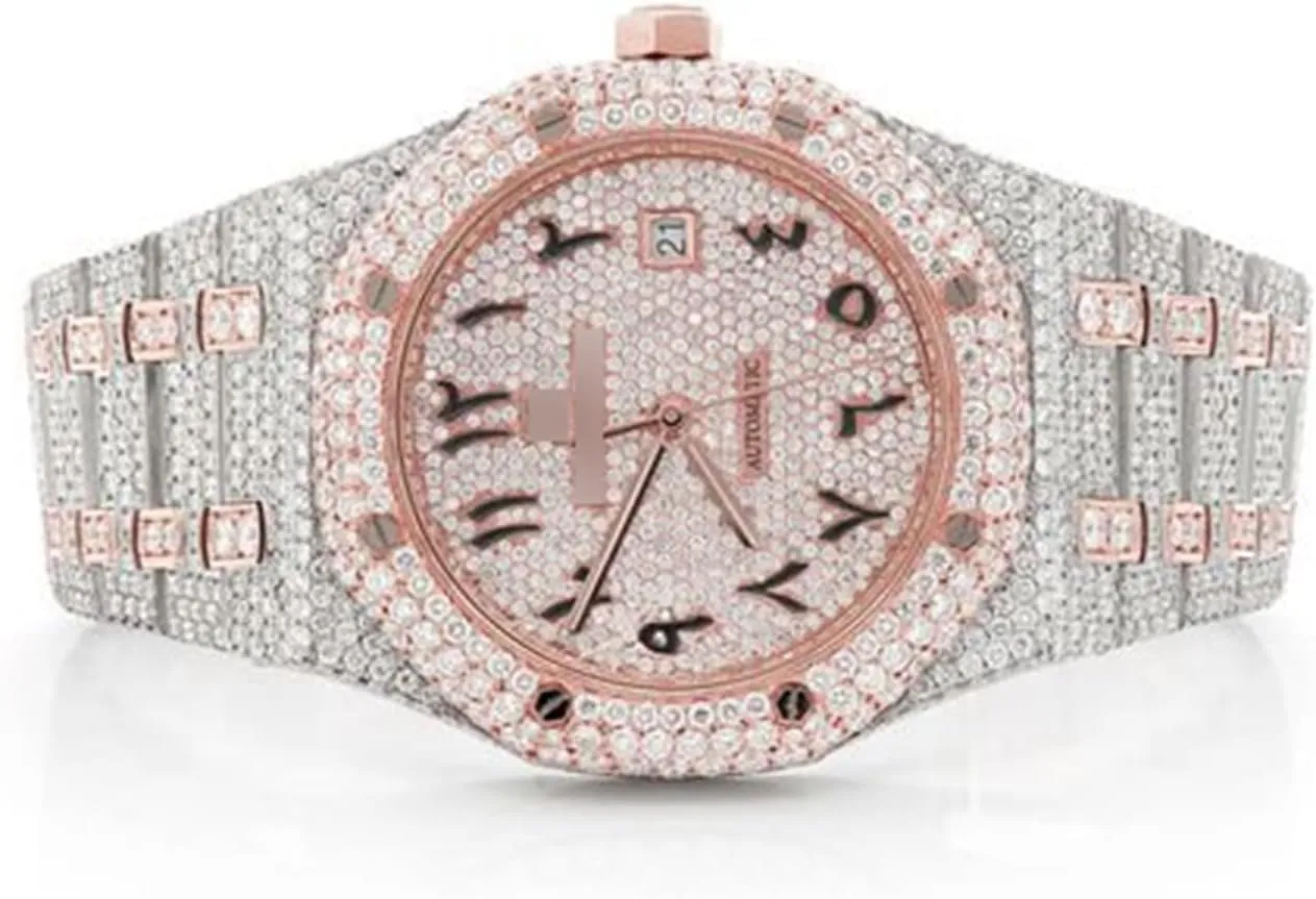 Jewelery Luxury Iced Out Moissanite Watch for Men Fully Diamond Paved Automatic Timepiece with Date Display Hip Hop Bling Wrist Watch